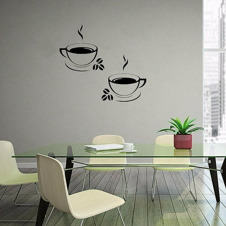 2 Coffee Cups Kitchen Wall Stickers Wall Decoration Art Vinyl
