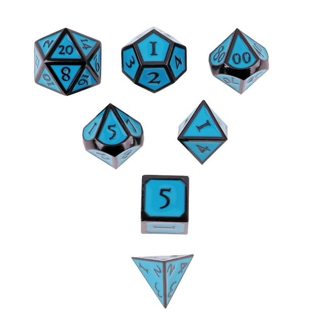 Juego de 7 piezas Dados de varias caras de aleación de zinc de 16 mm D8 D10 D12 D20 -Azul Zulema Juego de dados poliédricos
