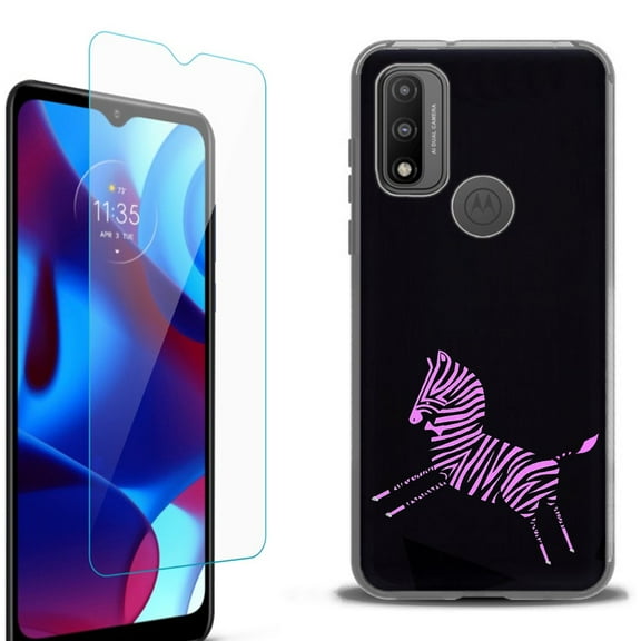 Slim-Fit Fashion Phone Case for Motorola Moto G Pure, with Tempered Glass Screen Protector, by OneToughShield ® - Zebra Running