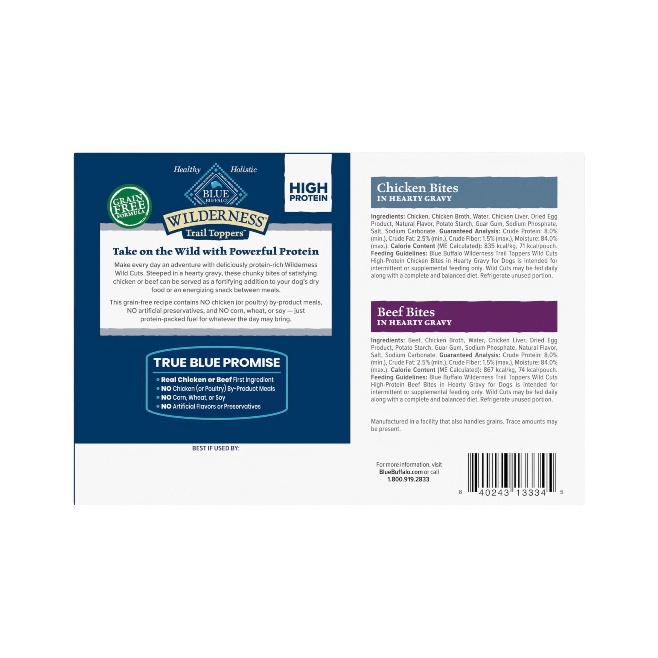 (6 pack) Blue Buffalo Wilderness Trail Toppers Wild Cuts Wet Dog Food, Chicken & Beef, 3oz (12 CT)