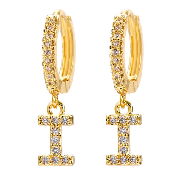 Xihbxyly Pendientes Delicados, Aros con Iniciales de Diamantes de Imitación Brillantes, Diseño de Letras Del Alfabeto Chapadas En Oro, Accesorio Elegante para Cualquier Atuendo, Ocasiones Especiales,