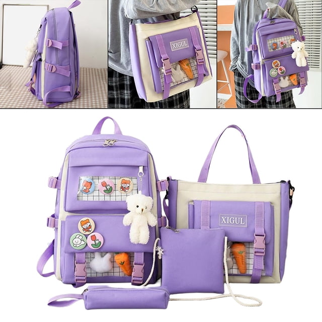 s escolares 4 Uds conjunto de escolares para chicas adolescentes de viaje para ordenador portátil de púrpura Baoblaze Mochilas escolares