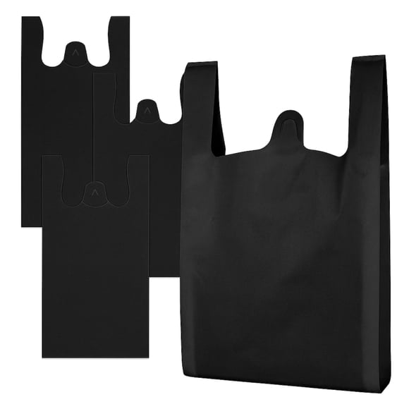 JASINCESS Plastic Bags with Handles 400 Count Black T Shirt Bags Retail Plastic Bags Shopping Carrier Merchandise Bags for Supermarket, Restaurant- 4