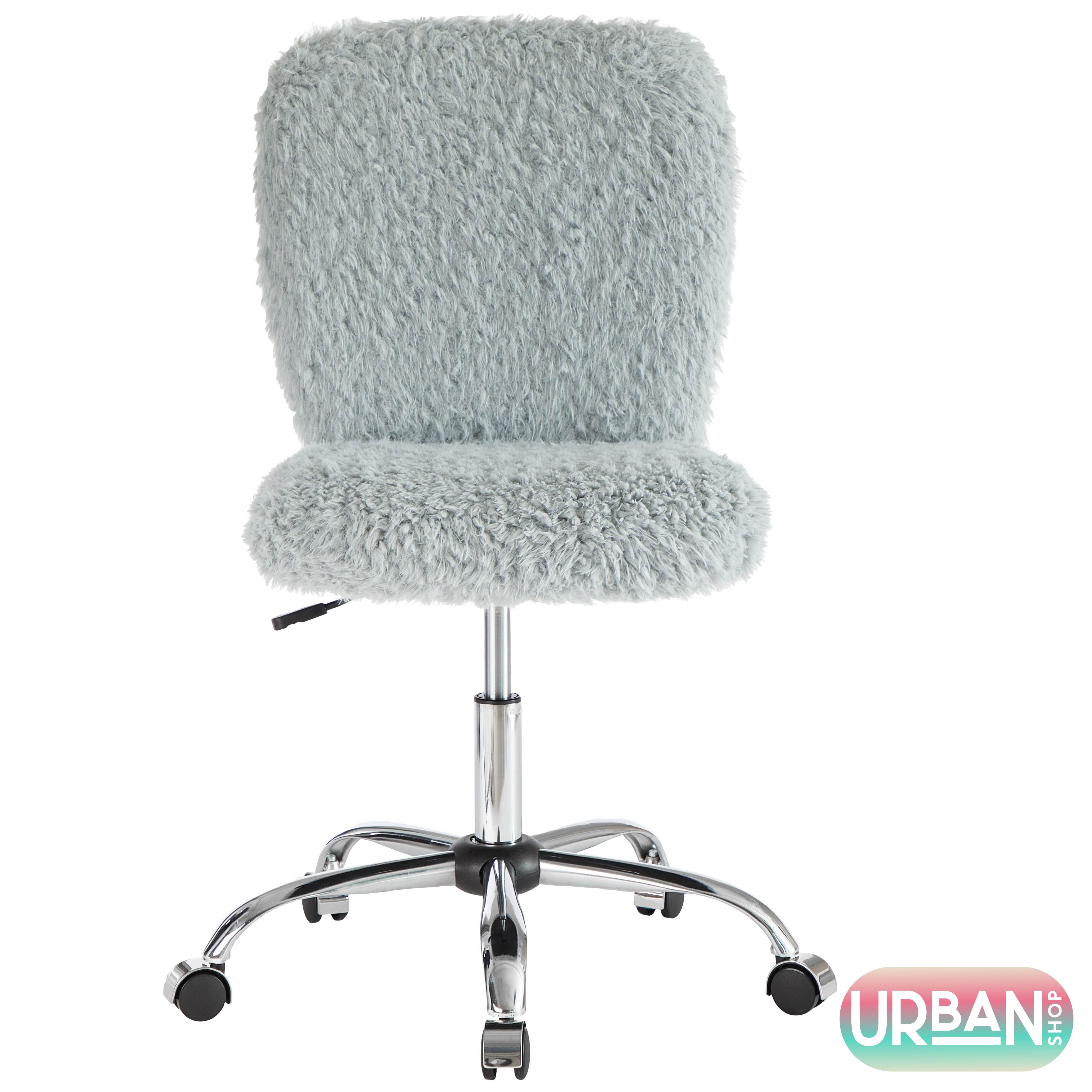 Urban Shop Faux Fur Armless Swivel Task Office Chair, Gray
