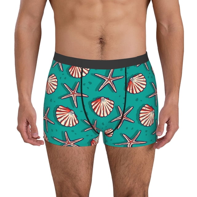 Balery Starfish and Shell Calzoncillos bóxer para hombre, ropa interior de algodón suave y transpirable con cinturilla de nailon-Medium