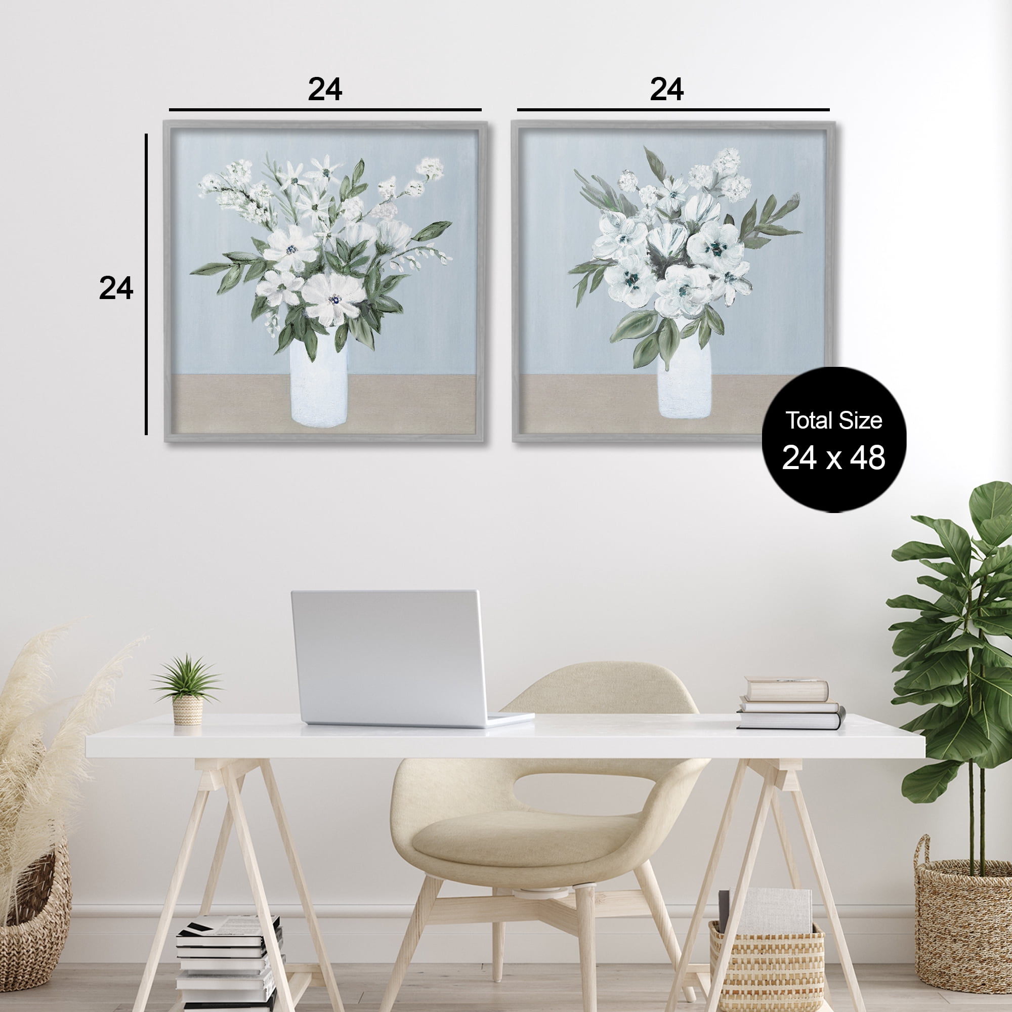 Stupell Industries Mixed White Blossoms 2 Piece Gray Framed Giclee Art Set, design by Marilyn Dunlap