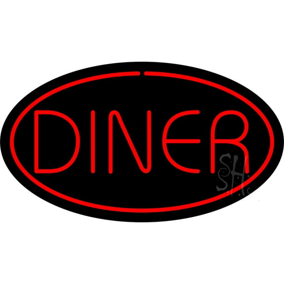 Diner Oval Red LED Neon Sign 12 x 24 - inches, Clear Edge Cut Acrylic Backing, with Dimmer - Bright and Premium built indoor LED Neon Sign for restaurant window and interior decor.