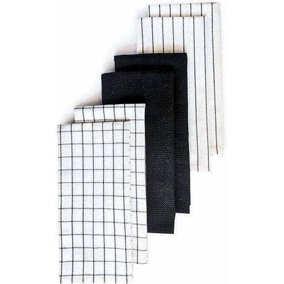 Cotton Dish Towels For Kitchen Drying - Highly Absorbent Wide Black Striped Plaid Tea Towels - 18"X28" Set Of 6 Farmhouse Linen Dishtowels In Bulk - Pano De Prato Para Cozinha - T Towles Towls