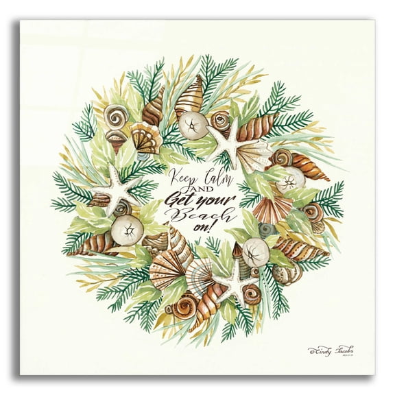 Epic Art 'Get Your Beach On Shell Wreath' by Cindy Jacobs, Acrylic Glass Wall Art, 12"x12"
