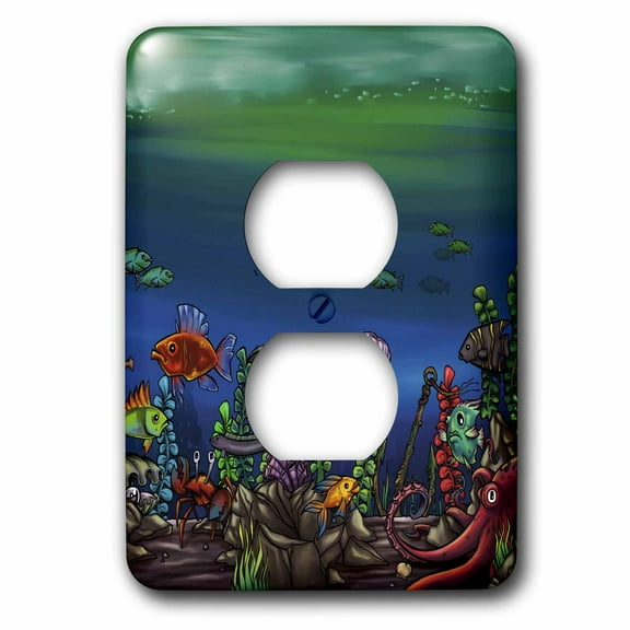 3dRose, Underwater scene of colorful cartoon fish, 2 plug outlet cover