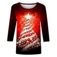 thumbnail image 4 of FDGIU Christmas Tree Shirts for Women 2025 3/4 Sleeve, Loose Fit Tunic Top with Xmas Tree Print, Holiday Casual Blouse, 4 of 4