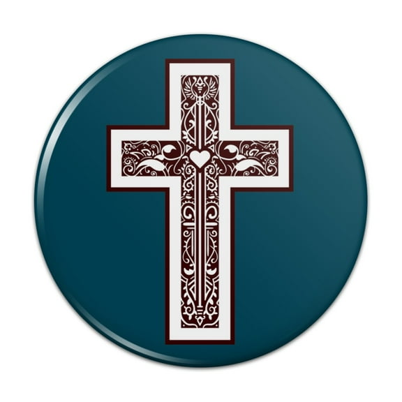 Cross with Heart Christianity Pinback Button Pin