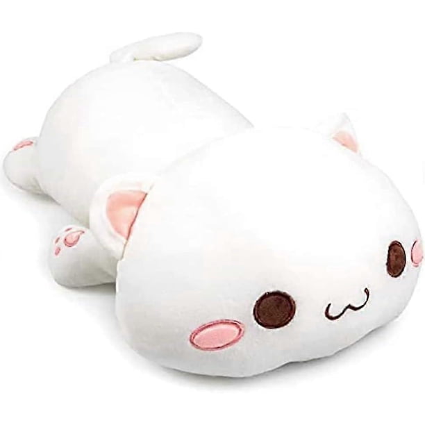 Cute Kitty Plush Stuffed Animal Pet Kitten Soft Anime Cat Plush Pillow, Kids Stuffed Cat Doll Pillow Toys (white)