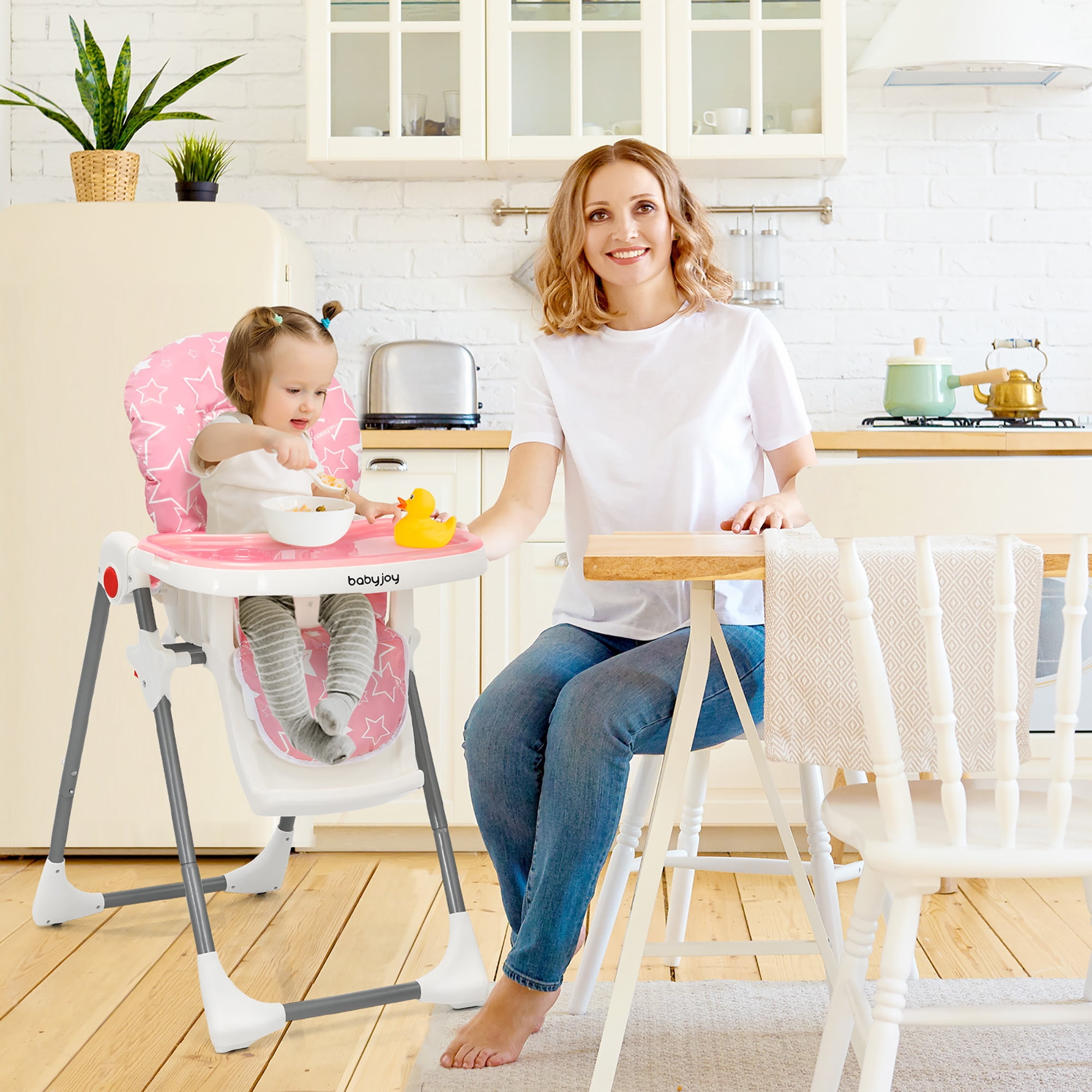 Babyjoy Folding High Chair Baby Dining Chair with 6 Level Height