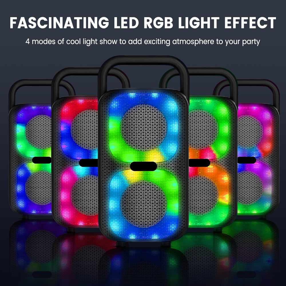 Rechargeable Bluetooth Speaker - RGB Lights, TWS Stereo Pairing, 10m Stable Connection, 1500mAh Type-C Charging, USB/TF/FM/Mic, Portable Handle for Outdoor/Party/Camping