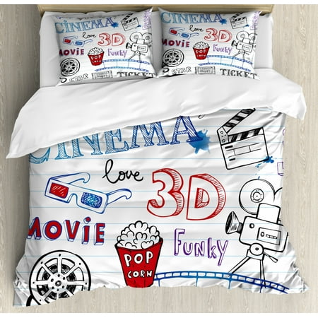 Movie Theater Duvet Cover Set Various Hand Drawn Icons On A