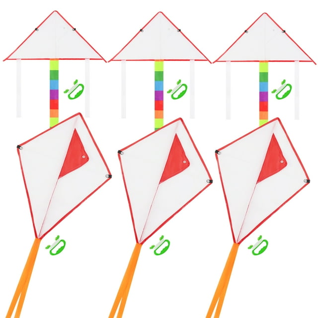 6PCS Kid's Kite Triangle Diamond Blank Paint DIY Flying Kite with Reel and Line