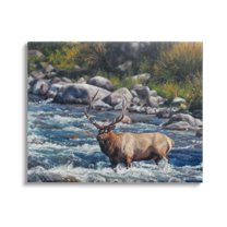 Stupell Industries Crossing The Rapids Elk Wildlife Animals & Insects Painting Gallery Wrapped Canvas Print Wall Art