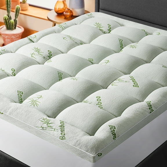 Bamboo Mattress Topper Full for Back Pain,Extra Thick and Soft Mattress Pad with 8-21" Deep Elastic Pocket, Plush Soft Down