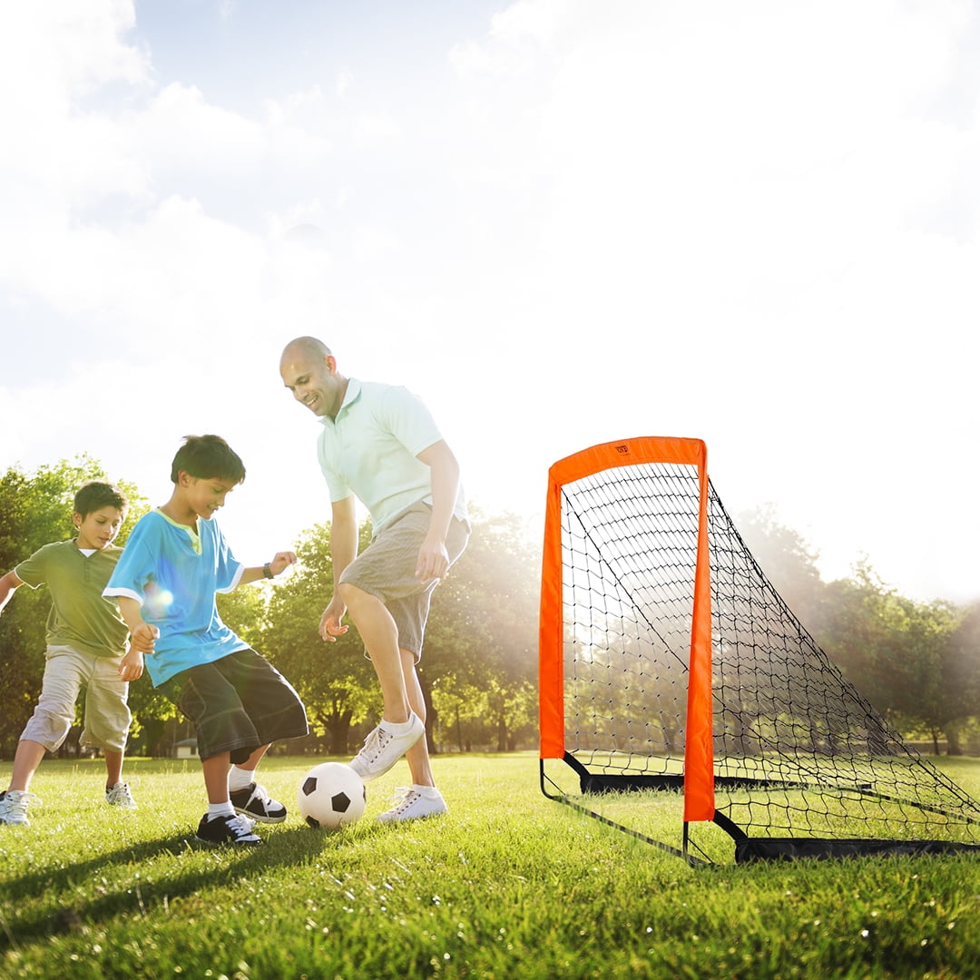 KFFKFF 4x3ft Portable Soccer Goal, Pop Up Kids Soccer Net for Backyard Training, Orange/Black