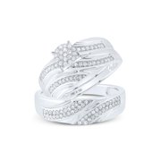 Sterling Silver His Hers Round Diamond Cluster Matching Wedding Set 1/2 Cttw