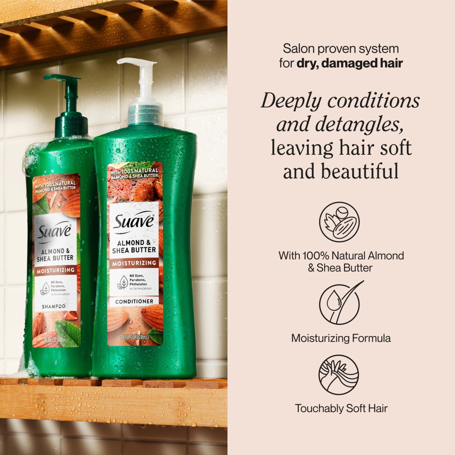 (4 pack) Suave Moisturizing Conditioner With 100% Natural Almond & Shea Butter, 28 FL OZ