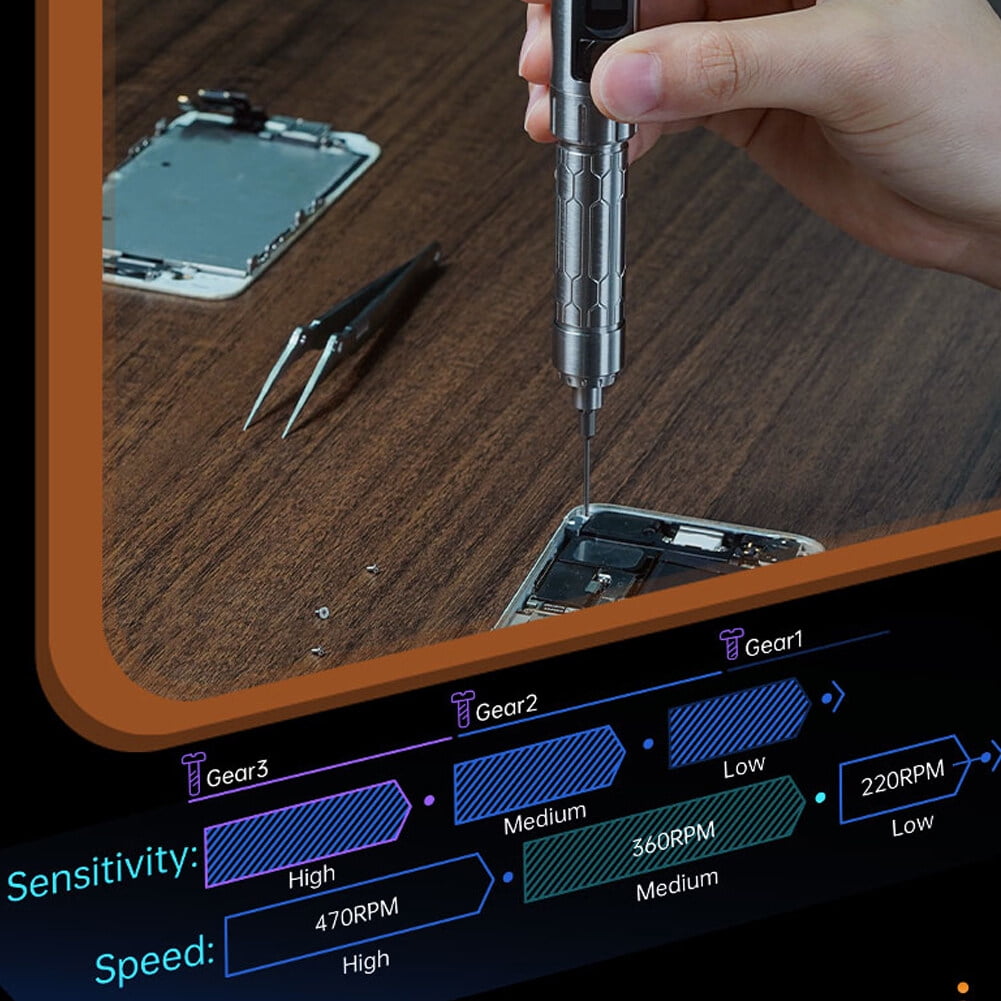 MINIWARE ES15S Intelligent Motion Sensing Control Electric Screwdriver Handheld Portable Screwdriver Cordless OLED Display Screwdriver with LED Illumination Lights Utility Computers Mobilephone