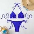 thumbnail image 6 of Women's Triangle Bikini Set Halter String Two Piece Swimsuit Brazillian Bathing Suit Cheeky Cute Swimwear (Royal Blue,L), 6 of 7
