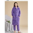 thumbnail image 3 of Conjunto de pijama de franela gruesa de gran tamaño para mujer, ropa de dormir de lana de Coral con capucha cálida, traje holgado para el hogar, ropa de estar por casa, Invierno, 3 of 5