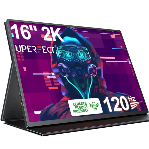 UPERFECT 2K 120Hz Portable Gaming Monitor, 16" 2560x1600 QHD Portable Monitor HDR FreeSync Laptop Monitor w/VESA & Smart Case Matte IPS Eye Care External Second Screen f