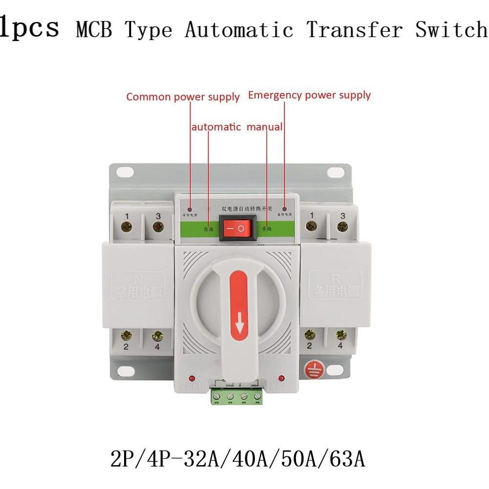 Transfer Switch 63A 32A MCB Type Automatic Dual Power Transfer Switch Circuit Breaker for Power Backup 2P-40A