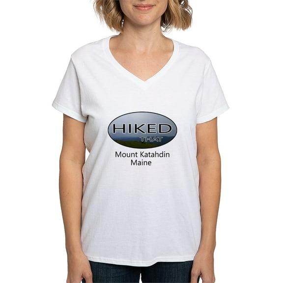 CafePress - Hiking Mount Katahdin T Shirt - Womens Cotton V-Neck T-shirt