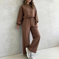 thumbnail image 4 of Women's Vintage Polka Dot 2 Piece Outfits Crop Sweatshirt and Loose Fit Wide Leg Flare Pants Y2K Retro Streetwear Casual Tracksuit Set Coffee, 4 of 7