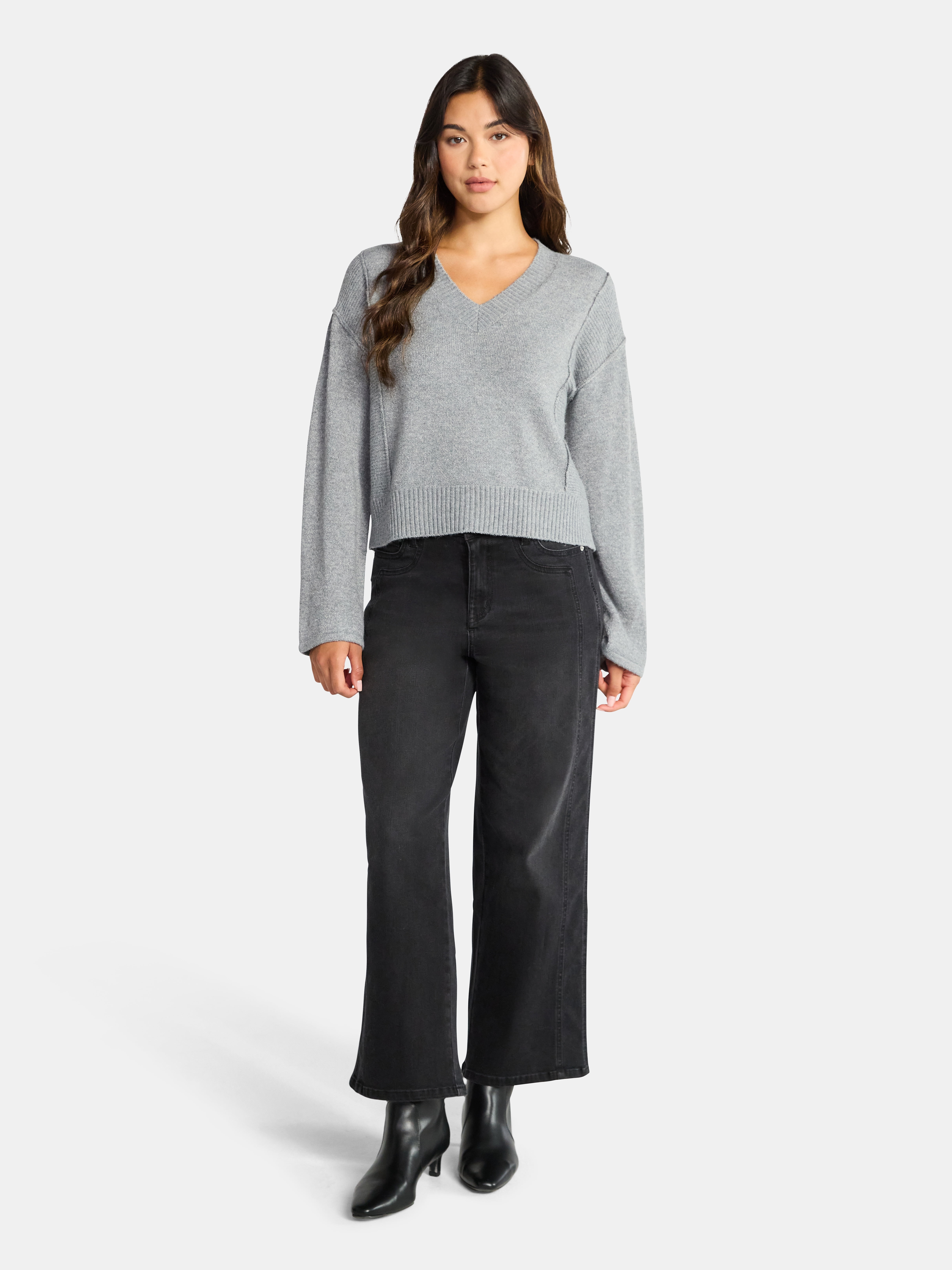 Time and Tru Women's Ribbed V Neck Sweater, Lightweight, Sizes XS-XXXL