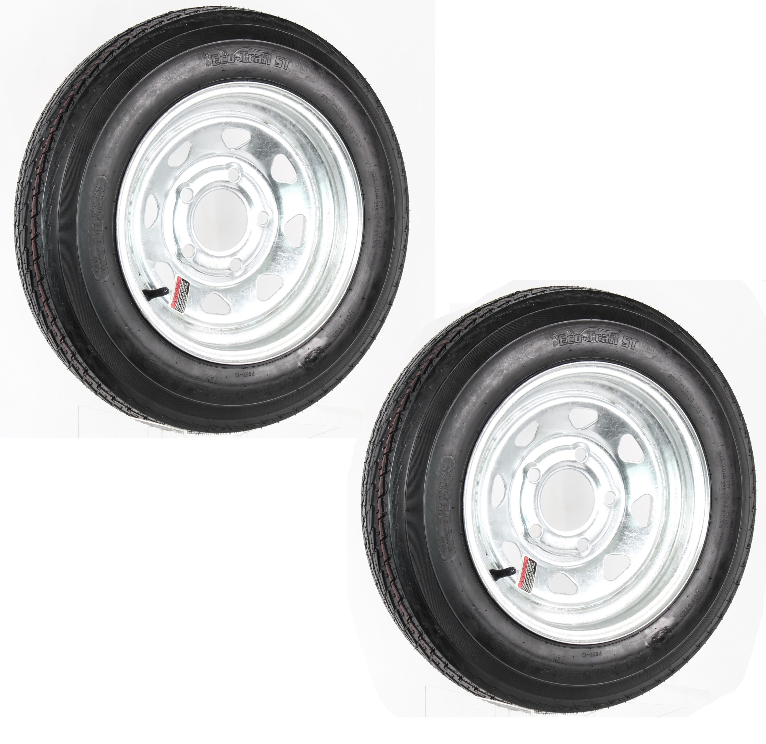 2-Pack Trailer Tire and Rim 480-12 4.80-12 480X12 Load B 5 Lug White Modular 