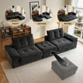 thumbnail image 3 of 109.5" Modular Sectional Sofa with Ottoman — Convertible Sleeper Sofa, Compressed No-Frame Loveseat for Small Spaces & Apartments, No Assembly Required(Corduroy, Black), 3 of 7