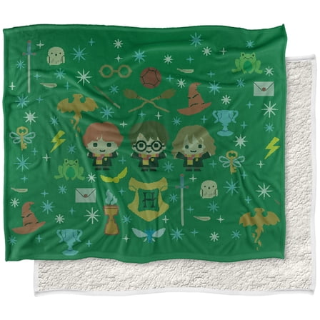 Harry Potter and The Deathly Hallows Part 2 Blanket, 50'x60' Chibi Holiday Silky Touch Sherpa Back Super Soft Throw Blanket