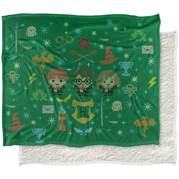 Harry Potter and The Deathly Hallows Part 2 Blanket, 50'x60' Chibi Holiday Silky Touch Sherpa Back Super Soft Throw Blanket