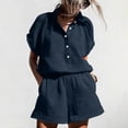 thumbnail image 7 of Bloomae Two Piece Shorts Set for Women Lightweight Casual Summer Short Sleeve Half Button V Neck Henley Shirts and Short Pants with Pockets Loose Comfy Lounge Outfit Sets Navy XL, 7 of 7