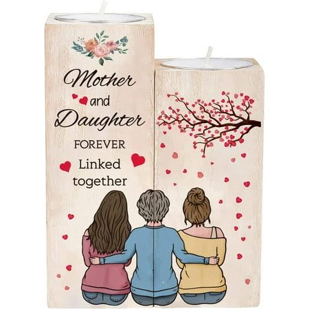 Wooden Candle Holder and Candles Set for Home Decorations Rectangle with Word Women Pattern Wooden Candle Holder: 2pcs/set Candles: 2pcs/set