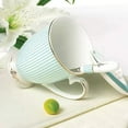 thumbnail image 4 of Euro Style Porcelain Tea Cup Coffee Mug with Lid for Breakfast Home Kitchen ((Blue Stripe Pattern) (Blue)), 4 of 5