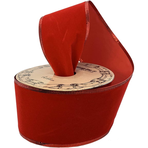 Red Velvet Wired Edge Ribbon - 2 1/2" x 10 Yards, 4th of July, America 250, Gift Wrap, Bows, Holiday Decor, Garland, Wrapping, Wreath, Mother's Day, Veterans Day, Valentine's Day, Labor Day, 1776