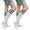 White Bright Blue, variant on Women's Athletic Knee High Socks 3 Stripes Cotton Blend White Blue 2 Pairs Size 9-11