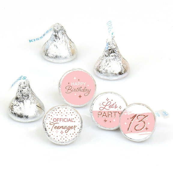 Big Dot of Happiness 13th Pink Rose Gold Birthday - Happy Birthday Party Round Candy Sticker Favors - Labels Fits Chocolate Candy (1 sheet of 108)
