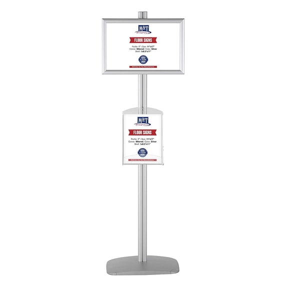 M&T Displays Double Sided Aluminum Brochure Sign Holder Silver Snap Frame 2x(11x17) and Clear Acrylic Shelf 2x(8.5x11)