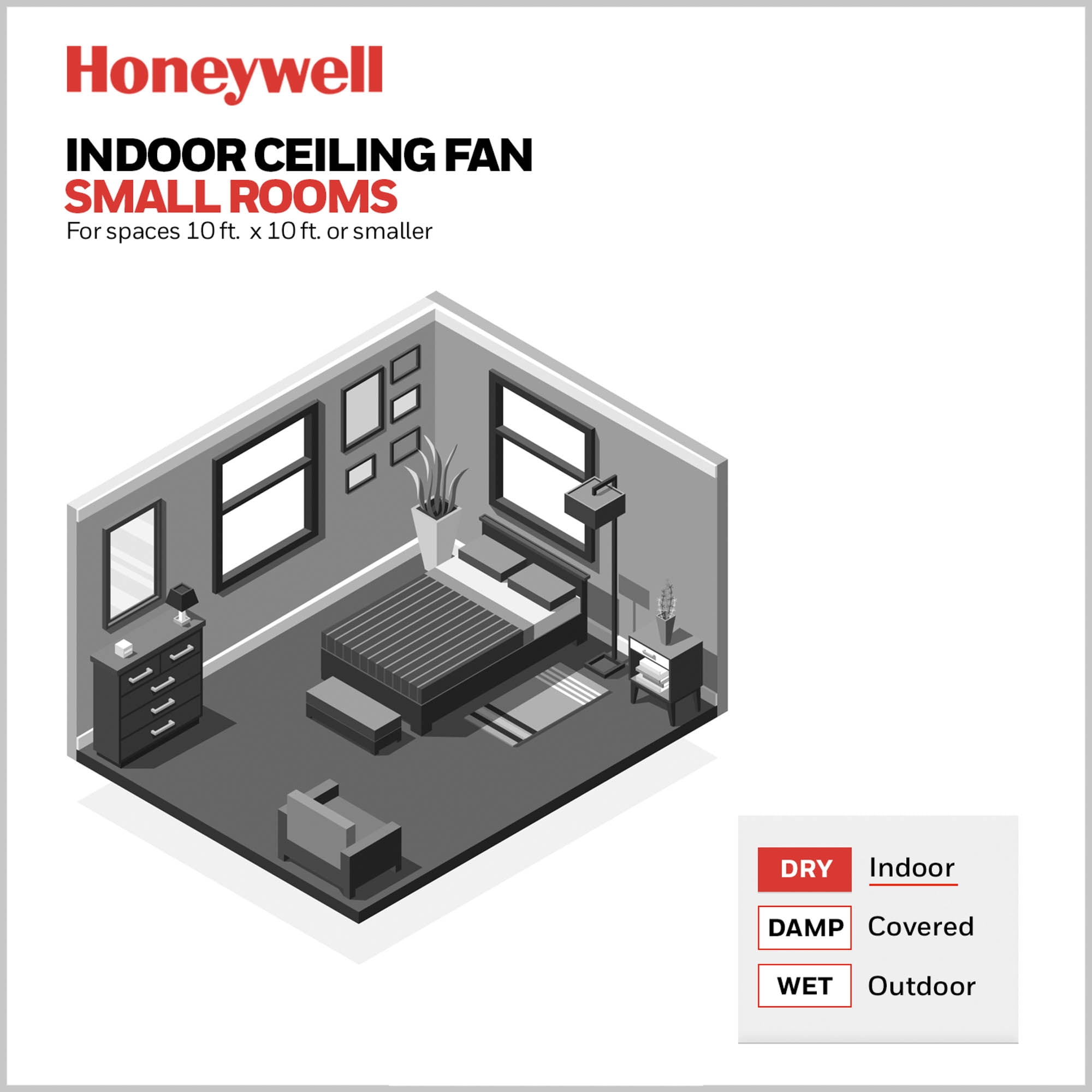 Honeywell Ocean Breeze 30" White Indoor Ceiling Fan with Light, 3 Blades, & Reverse Airflow