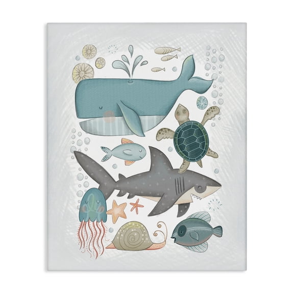 Stupell Industries Eclectic Blue Maritime Animals Canvas Art, 16 x 20, by Fineapple Pair