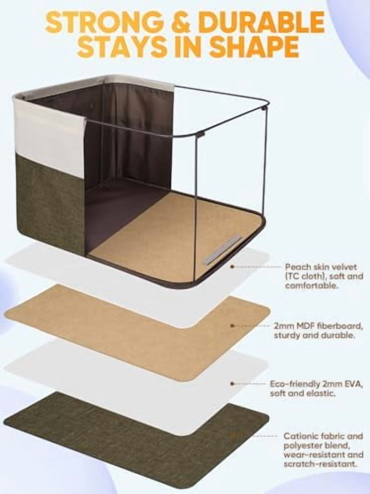 1 Pack Fabric Storage Bins for Shelves, Linen Storage Baskets for Organizing, Decorative Closet Bins for Clothes, Home (Brown, 14''x10''x8.5'')