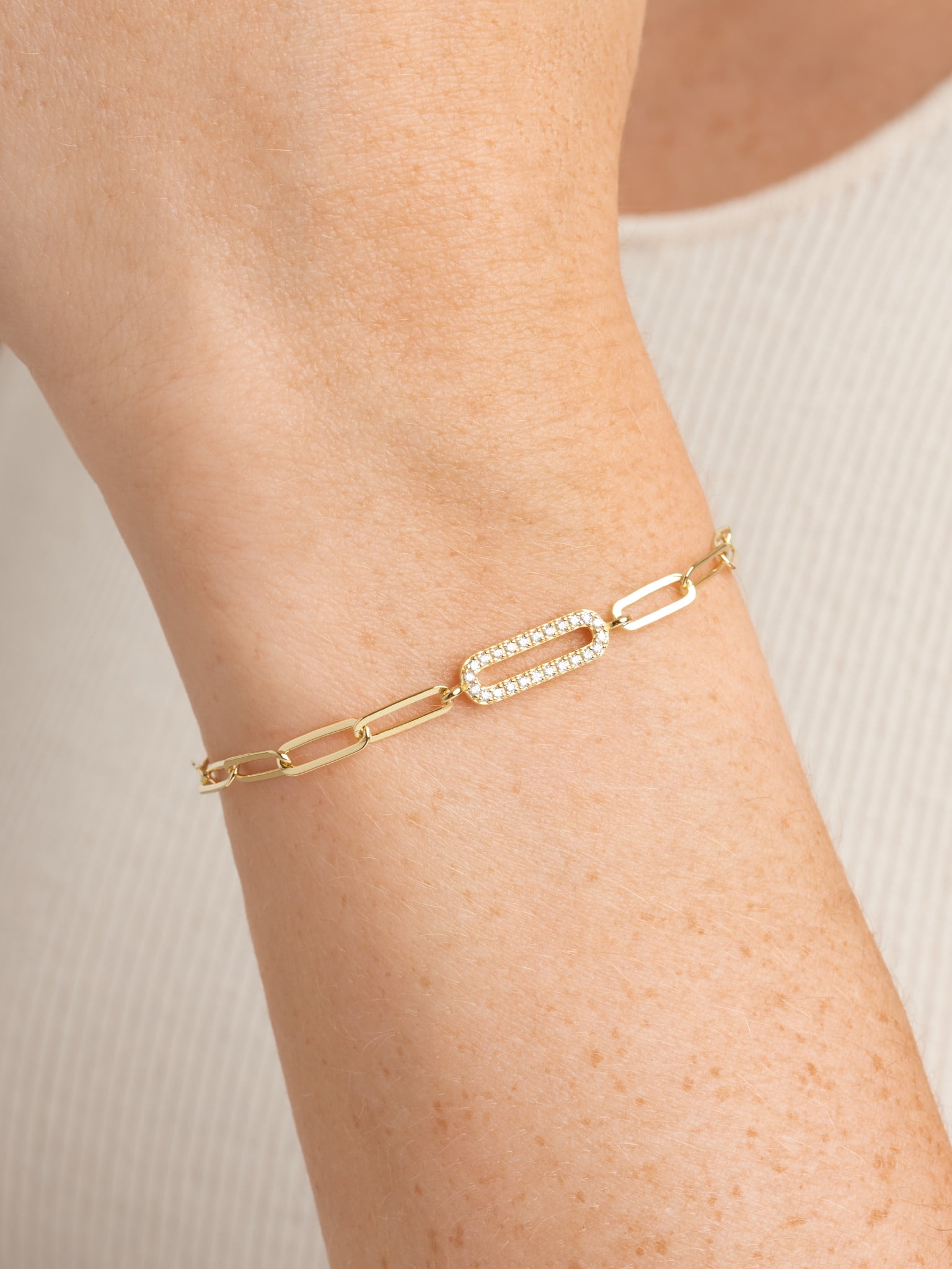 Forever Facets CZ Oval Link Paperclip Bracelet in 18K Gold over Sterling Silver, 6.75" + 1.25" Extension
