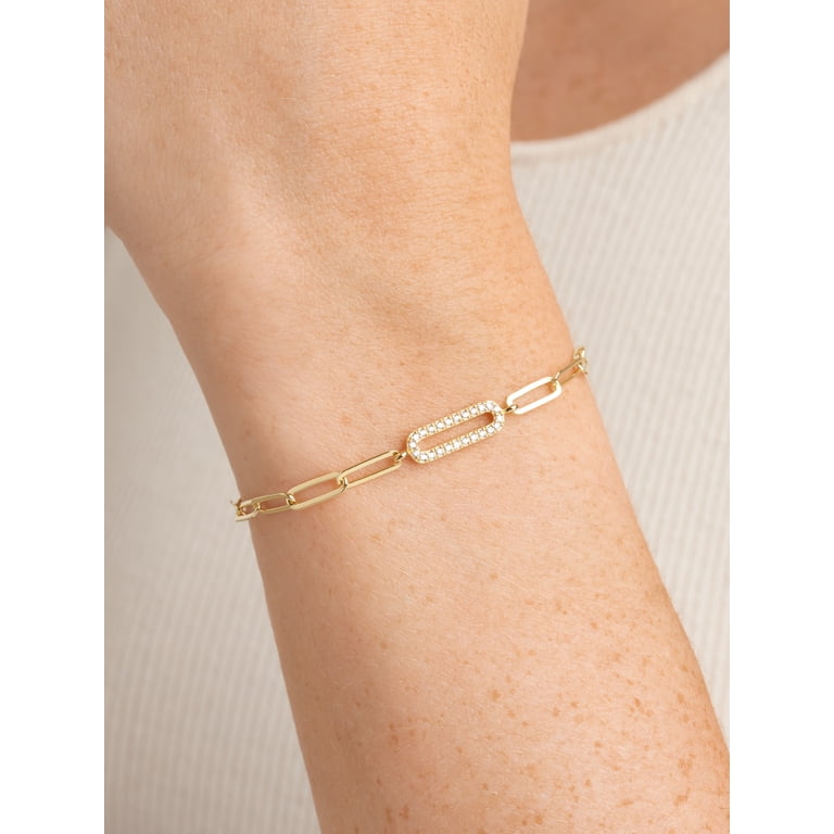 Forever Facets CZ Oval Link Paperclip Bracelet in 18K Gold over